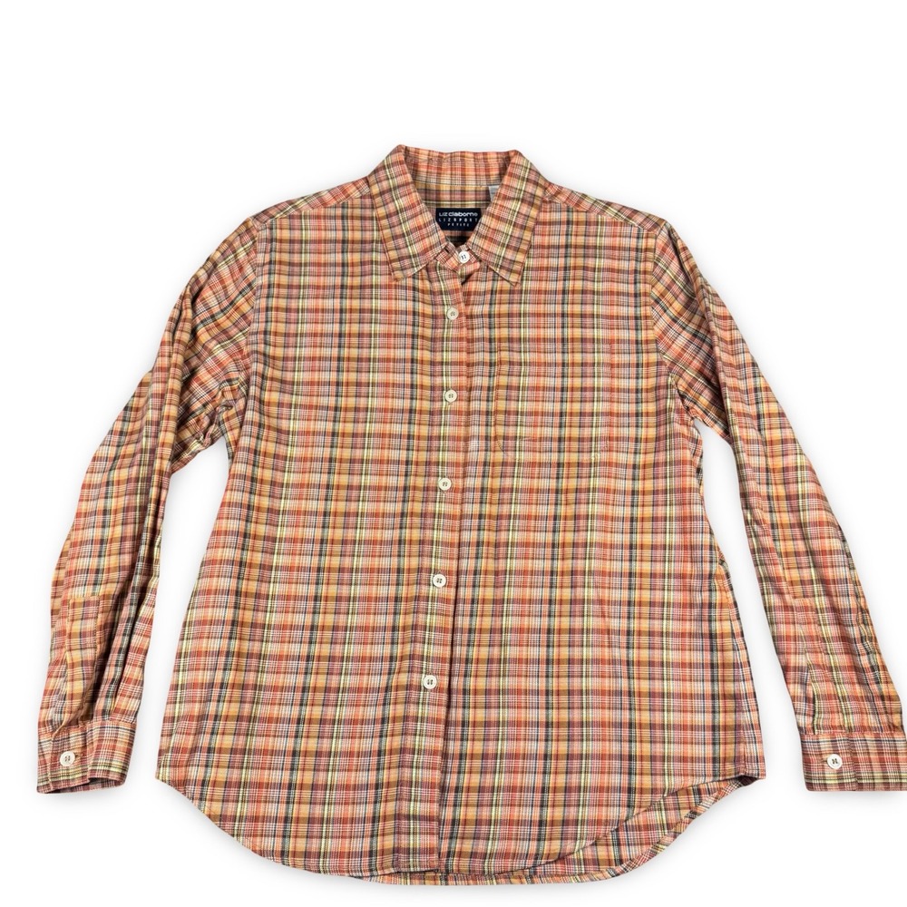 Vintage Liz Claiborne Lizsport Long Sleeve Plaid Button Shirt Women Size P Small